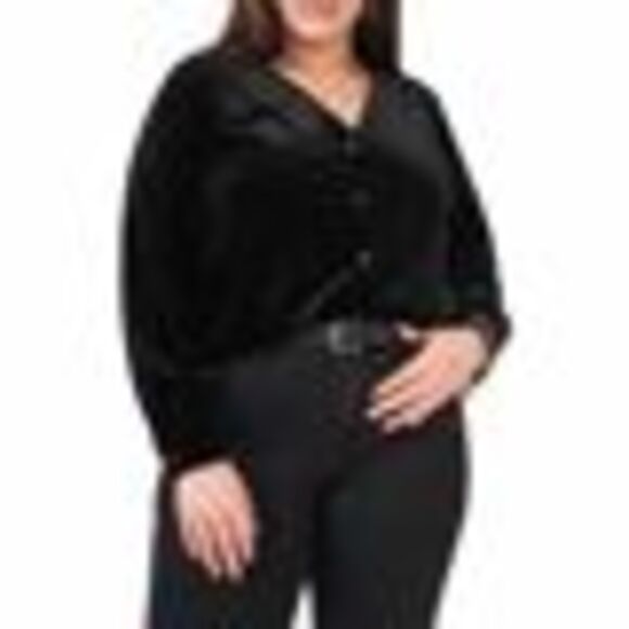 1. State V-Neck Velvet Button Front Top Rich Black - Picture 3 of 3